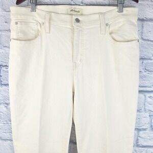 Madewell Kick Out Full-Length Jeans Cream Off-White Side Slit Raw Hem Size 36X31